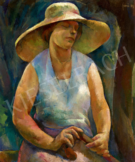 Fonó (Fleischer) Lajos - Kalapos nő (Aba-Novák Vilmos felesége Zugligetben), 1925 | 60. Téli Aukció aukció / 227 tétel