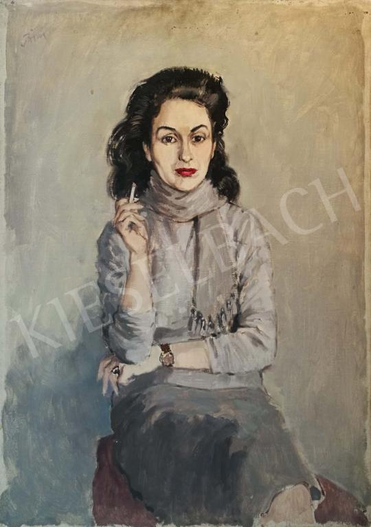 Biai-Föglein, István - Portrait of Hédi Zsolnai (Smoking Woman) painting