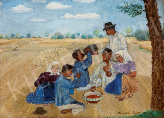 Eladó  Benedek Péter - Ebédelő aratók, 1924 festménye