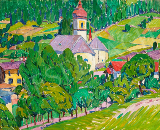 Kosztolányi Kann, Gyula - Sunlit Landscape with Houses, 1910's painting