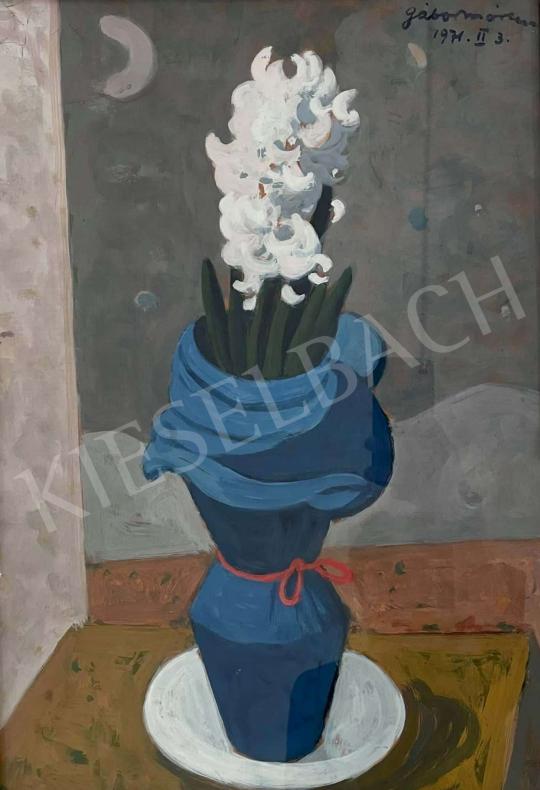 For sale  Gábor, Móric - Table Still-Life with Flower (White Lilac in Blue Vase), 1971 's painting