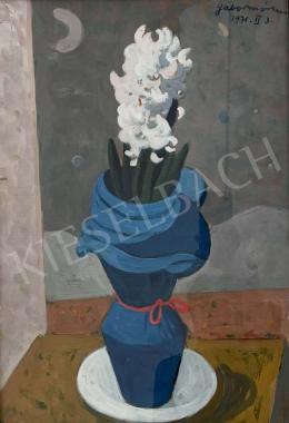  Gábor, Móric - Table Still-Life with Flower (White Lilac in Blue Vase), 1971 