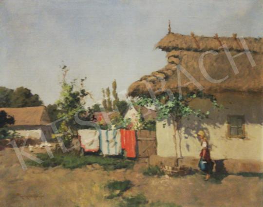 Neogrády, László - Village Side (Clothes Dying on Fence) painting