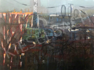  Bukta Imre - Lepusztult téesz udvar festménye