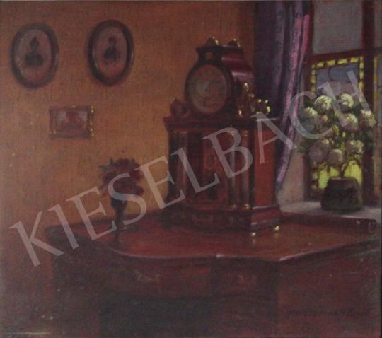 Halász Hradil, Rezső (Halász Hradil René) - Interior with Mantel Clock painting