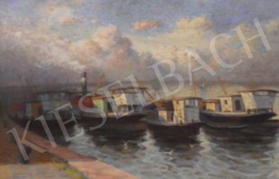  Haller, György - Barges on the Danube painting