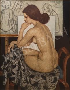  Czene, Béla jr. - Sitting Female Nude in the Studio, 1979 painting
