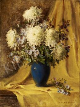  Henczné Deák, Adrienne - Flower Still Life with Yellow Draphery 