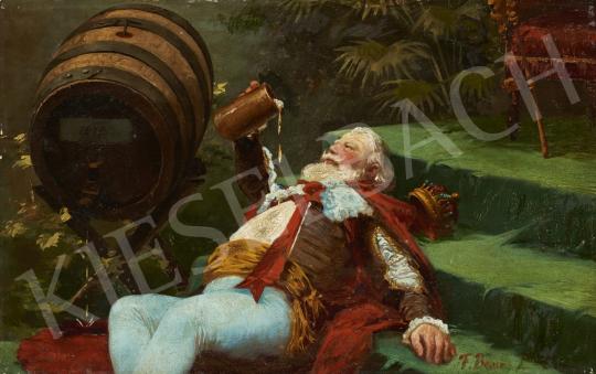 Eladó  Ismeretlen alkotó F. Bauer jelzéssel - A sör szeretete (A királyi trónuson) festménye