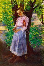 Bihari, Sándor - Little Girl under the Tree painting