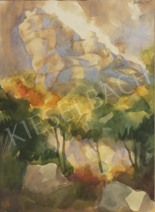  Gábor Jenő - Hegyvidéki táj sziklákkal, 1959 festménye