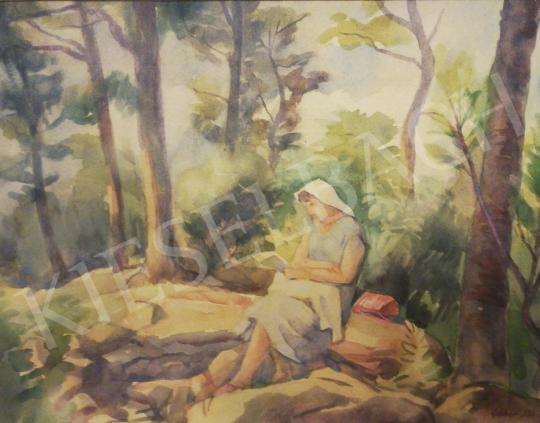  Gábor, Jenő - Reading Woman in the Forest painting