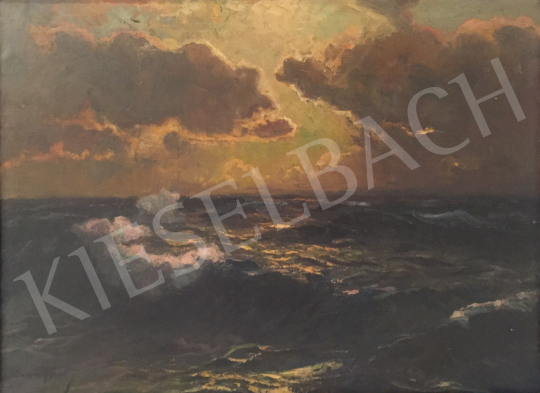  Kárpáthy, Jenő - Sunset at sea painting