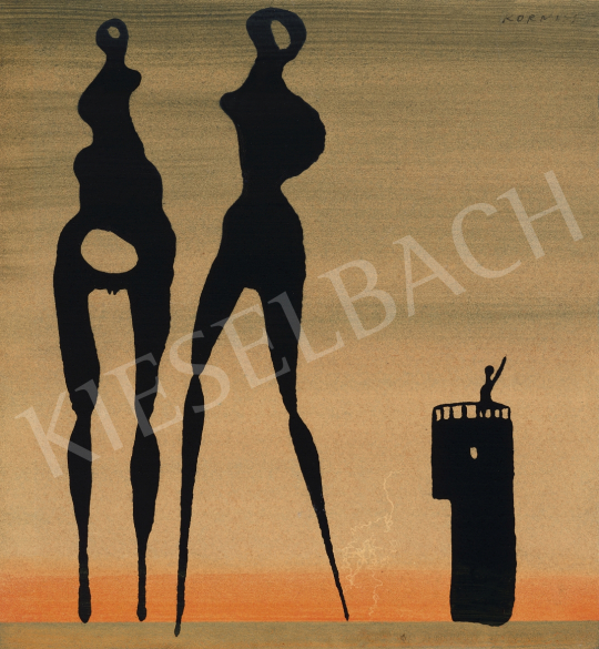  Korniss, Dezső - Two Figures with Tower, around 1947 | 61st Spring Auction auction / 30 Lot