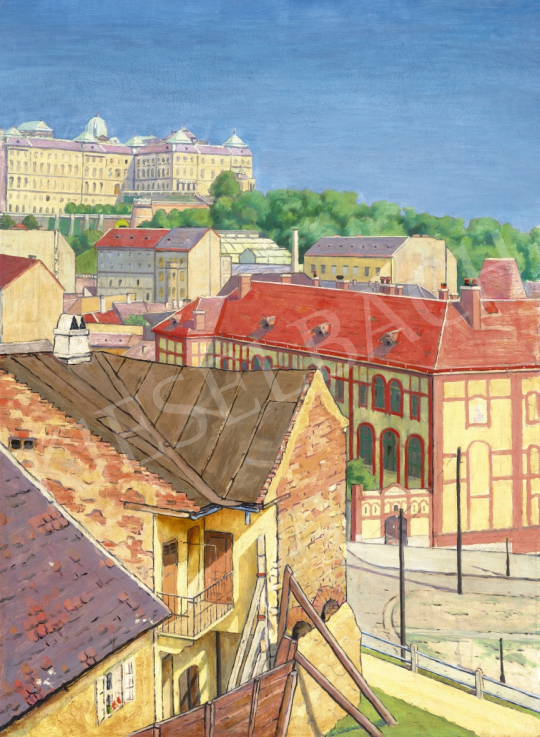  Ismeretlen magyar festő, 1910-es évek - A Budai Vár a Tabán felől | 61. Tavaszi Aukció aukció / 58 tétel