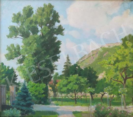 Eladó Vidovszky Béla - Visegrádi kertrészlet bárányfelhőkkel festménye
