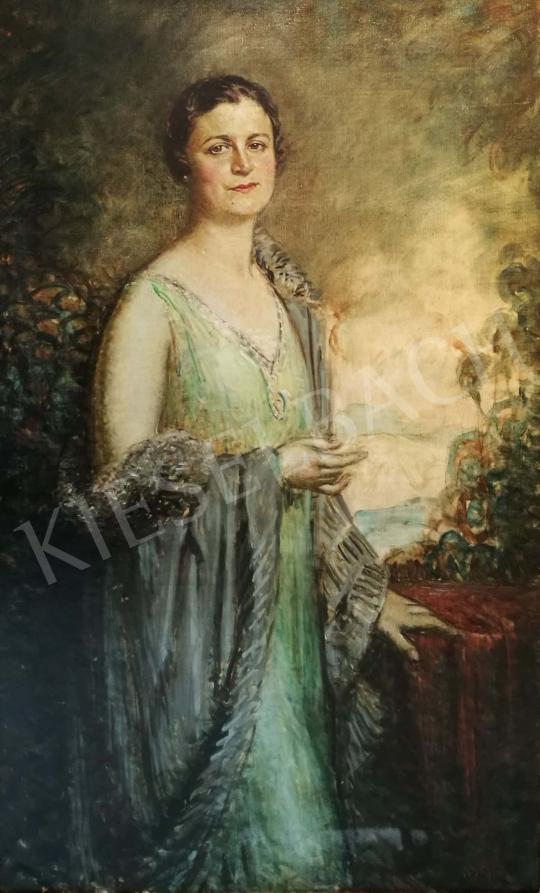 For sale Márk, Lajos - Lady in Elegant Green Dress 's painting