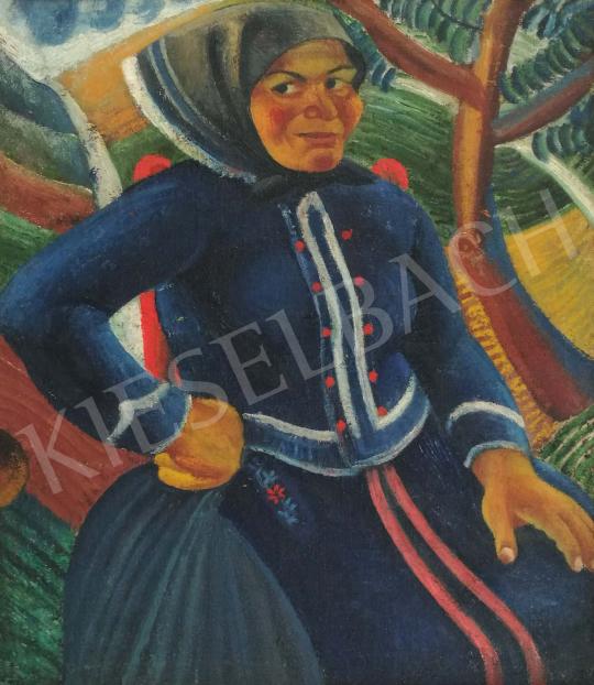 Eladó Szaday Lajos - Sokác asszony kék blúzban festménye