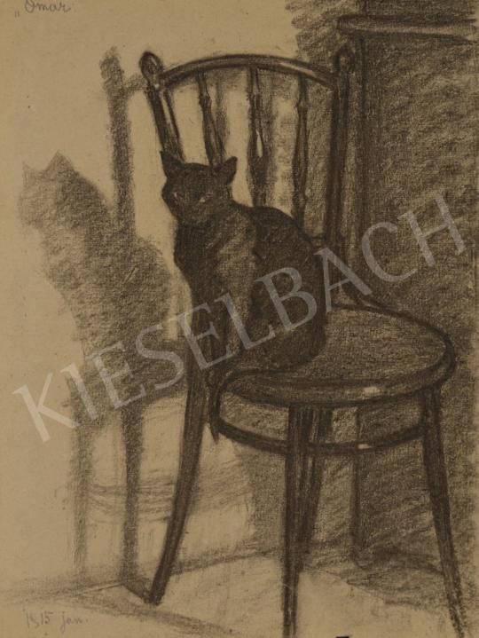 For sale Huzella, Pál - Black Cat on the Chair (Omar) 's painting