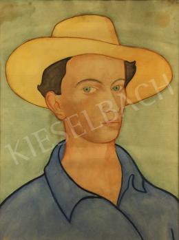 Unknown painter, about 1930 - Portrait with a straw hat 