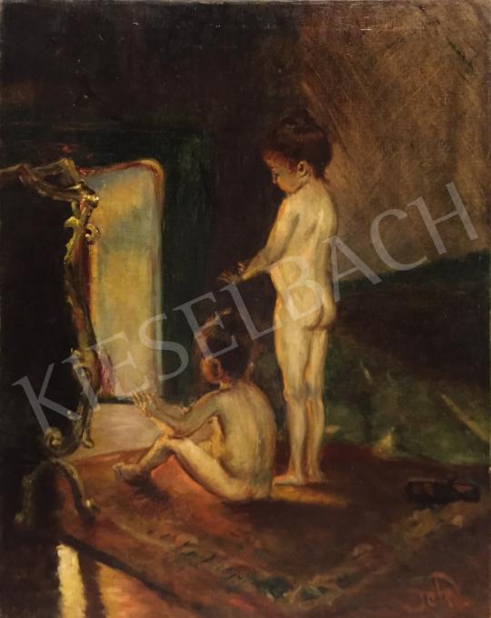 For sale Unknown painter - Kids warming up in front of fireplace 's painting