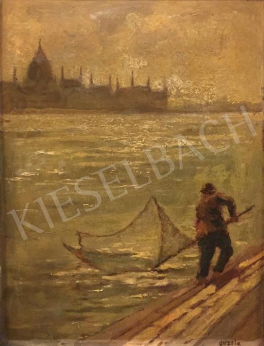 Guzsik, Ödön - Fisherman with Parliament in background painting