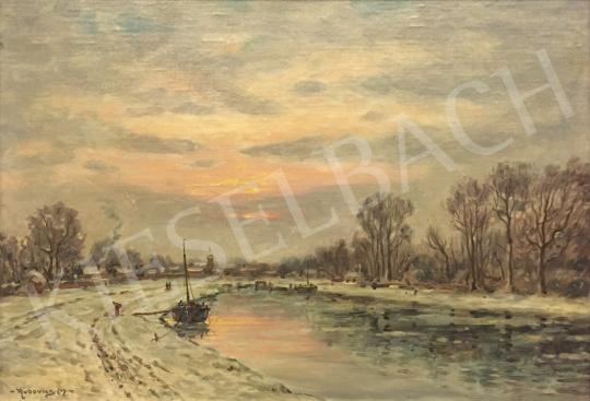 Rubovics, Márk - Winter riverside landscape painting