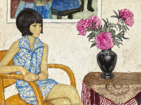  Czene, Béla jr. - Girl in Blue Pattern Dress with Cleopatra Hair (Girl with Flower) | 62st Autumn Auction auction / 6 Lot