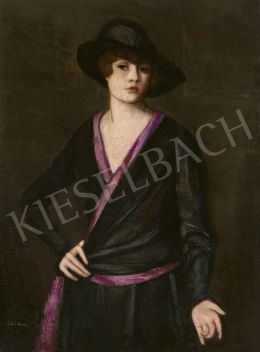 Lehel Mária - Fiatal kalapos nő (Önarckép) 