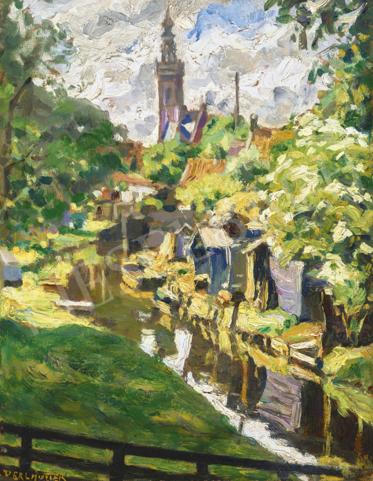  Perlmutter, Izsák - Brook Bank with Houses (Netherlands), 1912 | 62st Autumn Auction auction / 26 Lot