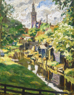  Perlmutter Izsák - Tükröződő patakpart házakkal (Hollandia), 1912 