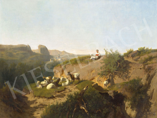 Markó András - Itáliai tengerparti táj pásztorlánnyal, 1872 | 62. Őszi Aukció aukció / 85 tétel