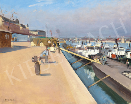 Mikola, András - Budapest, Danube Bank with Margaret Bridge in Background, 1910 | 62st Autumn Auction auction / 129 Lot