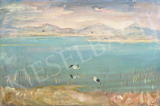  Molnár C., Pál - Lakeside Landscape with Storks | 62st Autumn Auction auction / 130 Lot
