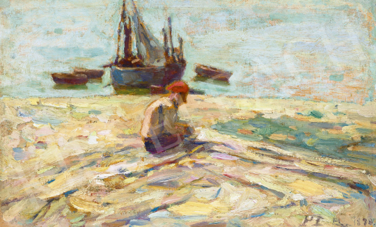  Perlmutter Izsák - Holland tengerpart vitorlással, 1898 | 62. Őszi Aukció aukció / 148 tétel
