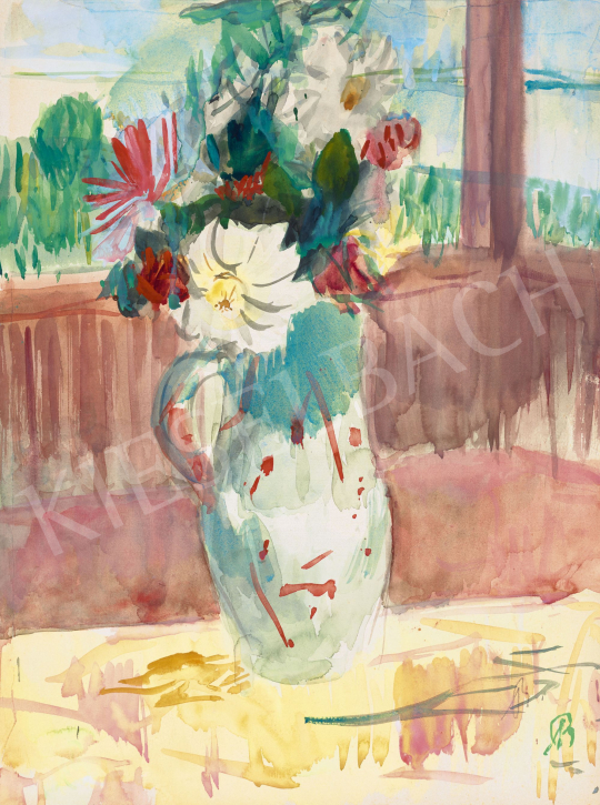  Bernáth Aurél - Virágcsendélet a művész balatoni nyaralója tornácán | 62. Őszi Aukció aukció / 163 tétel