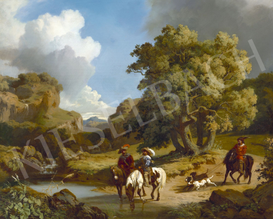 Markó András - Itáliai táj lovasokkal (Vadászat), 1855 | 62. Őszi Aukció aukció / 166 tétel
