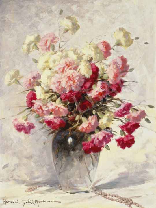  Henczné Deák, Adrienne - Flower Still Life with Pearl Necklet | 62st Autumn Auction auction / 174 Lot