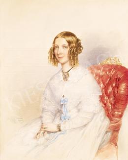 Barabás Miklós - Fiatal lány kék szalagos ruhában, 1844 