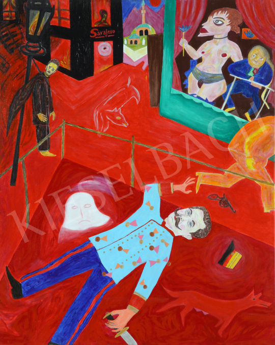  drMáriás - Gavrilo Princip meggyilkolja Ferenc Ferdinándot Georg Grosz műtermében  festménye