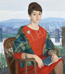 Mácsai, István - Girl in Red Dress with Budapest Background, c. 1970 