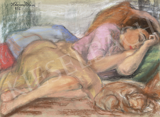 Róna, Klára - Afternoon Rest (Sleeping Girl with Cat), 1956 | 63st Winter Auction auction / 34 Lot