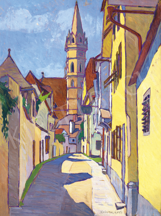 Kosztolányi Kann, Gyula - Small Town Street with Church Tower, c. 1912 | 63st Winter Auction auction / 39 Lot