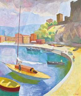  Patkó, Károly - Mediterranean Harbor with Sailing Boat, 1929 