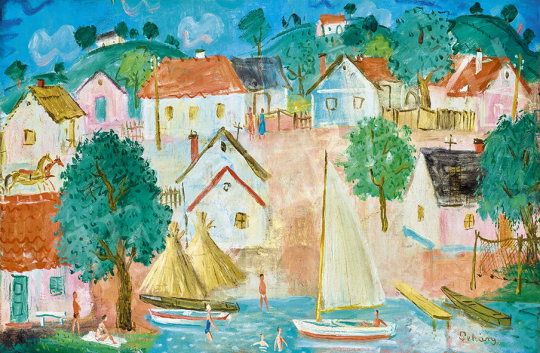 Pekáry, István - Lake Balaton, Harbour, Sailing Boat, Bathers | 63st Winter Auction auction / 82 Lot
