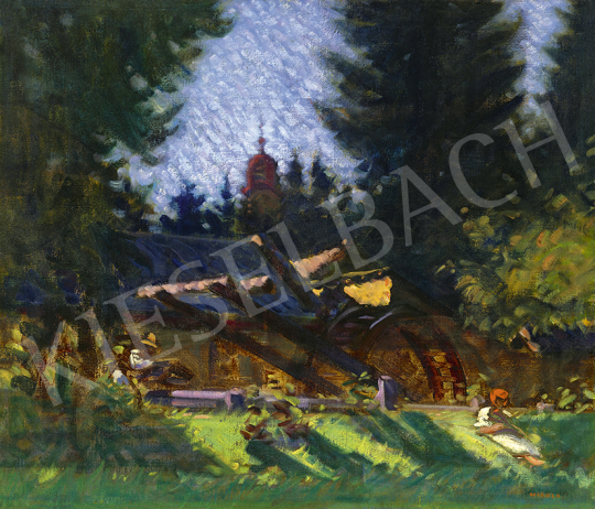Mikola András - Nagybányai Malomrét (Festő a patakparton), 1925 | 63. Téli Aukció aukció / 130 tétel