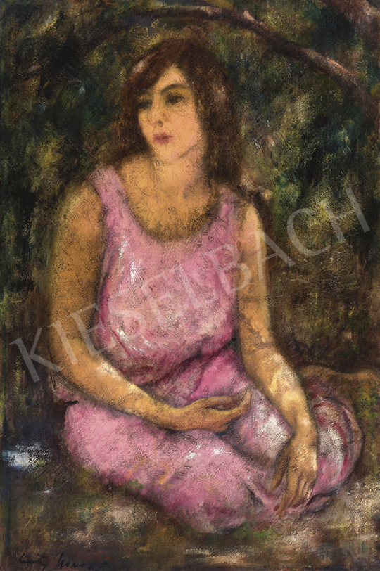 Feszty Masa - Rózsaszín ruhás lány lombok alatt, 1920-as évek | 63. Téli Aukció aukció / 135 tétel