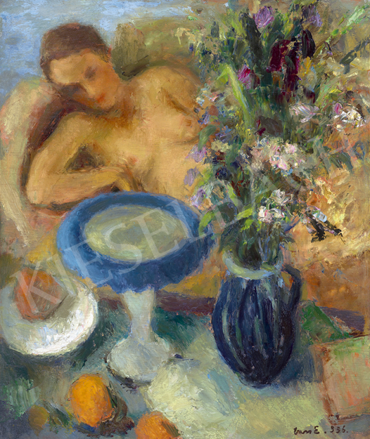 Vass Elemér - Lány virágcsokorral, 1936 | 63. Téli Aukció aukció / 176 tétel