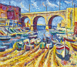  Vén, Emil - South-French Landscape (Marseille fishing port with Viaduct) 