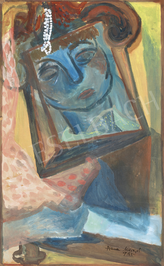  Anna Margit - Önarckép tükörben (Toilette asztal gyöngysorral), 1935 | 63. Téli Aukció aukció / 187 tétel